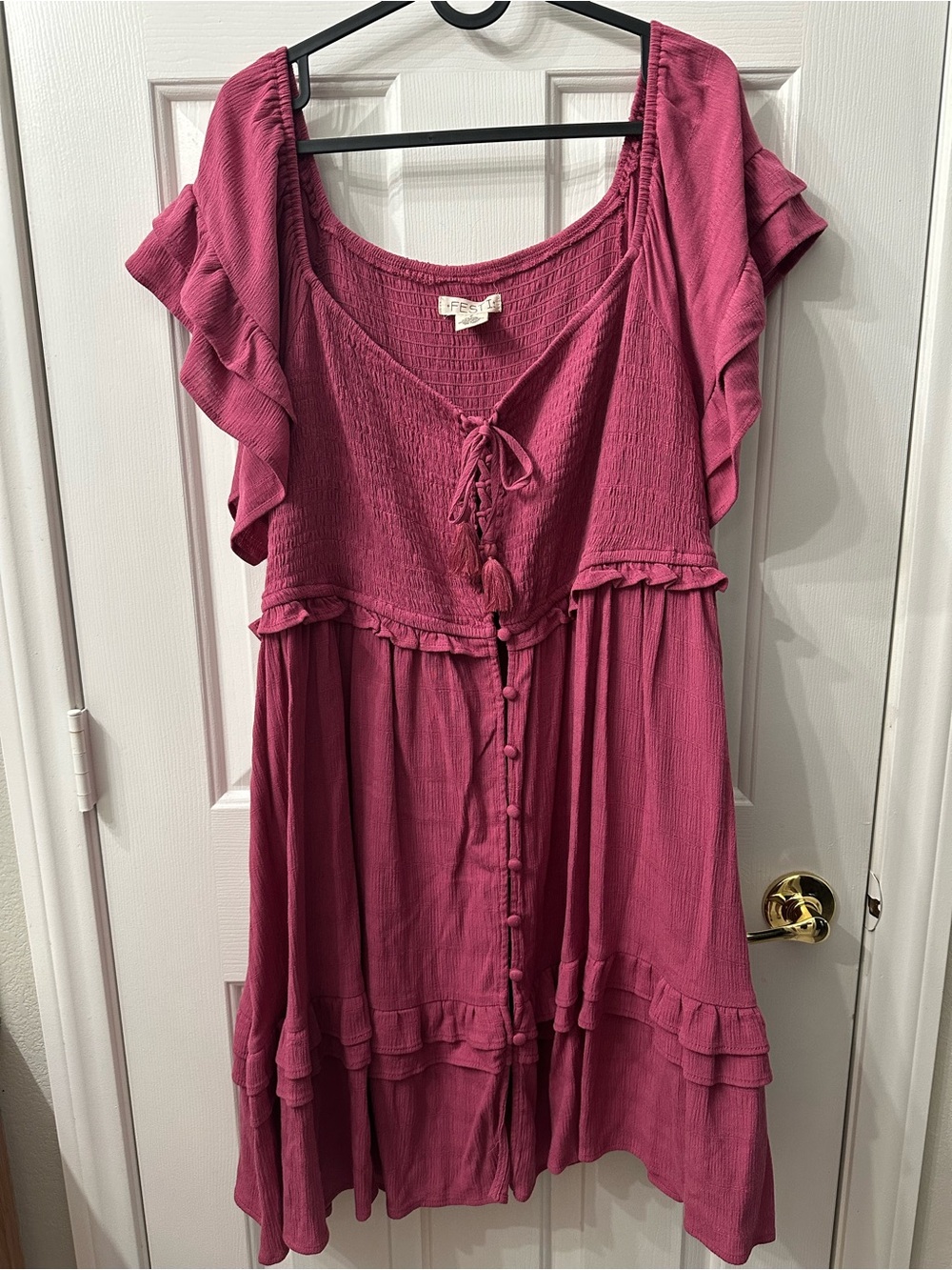 Torrid FESTI Mini Dress Off-Shoulder Tie-Up Pink Mauve Buttons Flutter Sleeve 2X